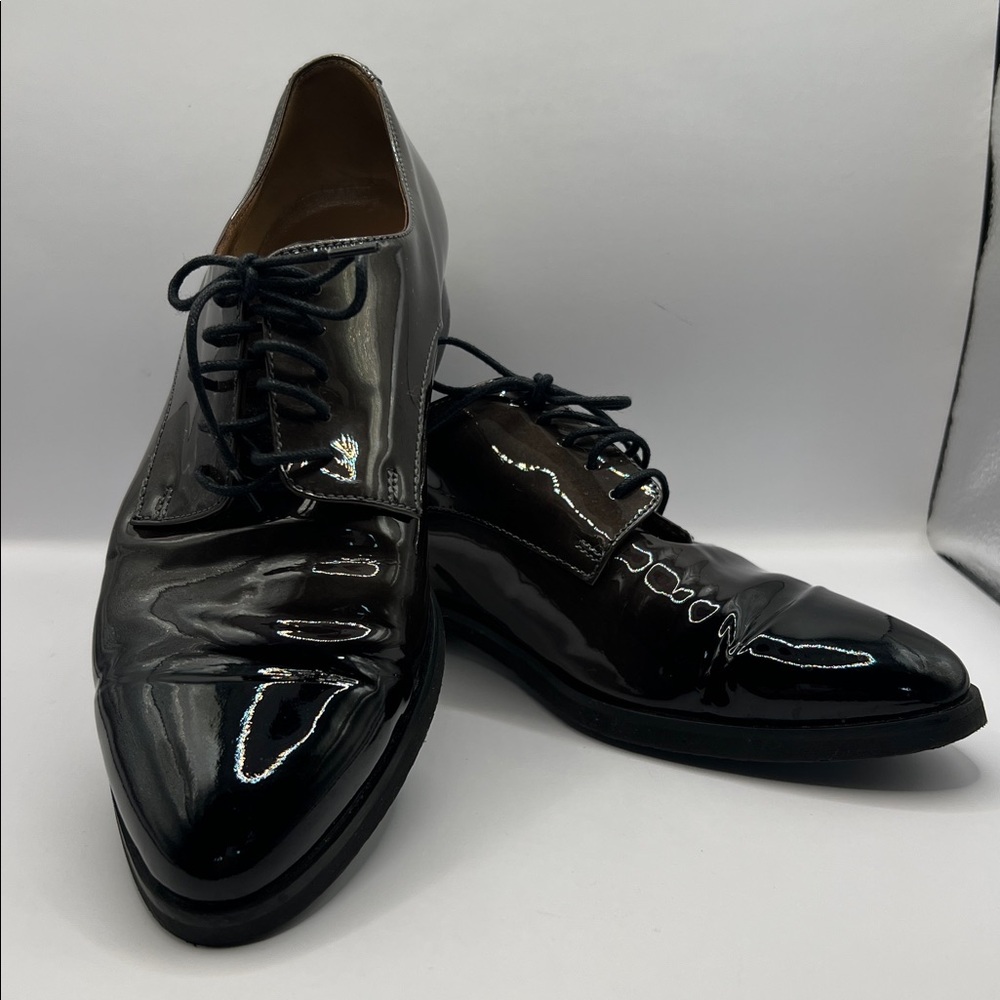 Salamander France Black/Gray Leather Lace Up Loafers Dress Shoes Made in Italy